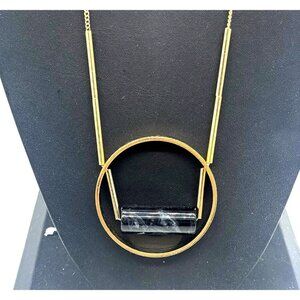 Modernist Circle Bead Pendant Chain Long Necklace Gold Tone 34 to 37 Inches